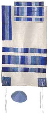 Tallit Set - Appliqued Blue Stripes