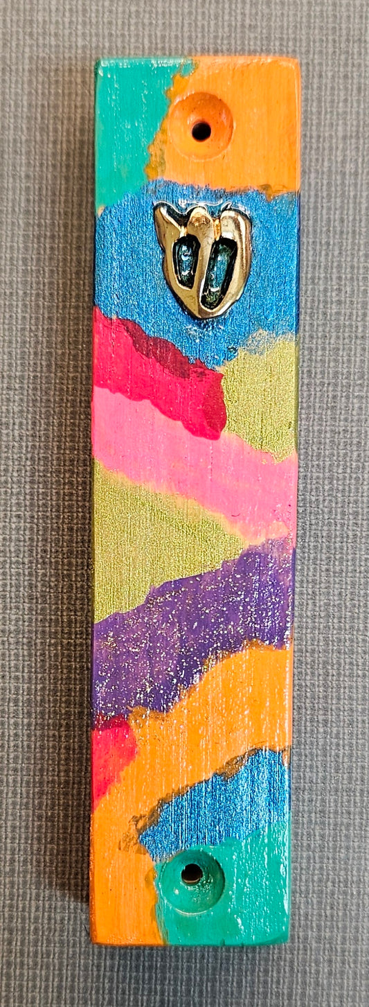 Mezuzah in Colorful Wood