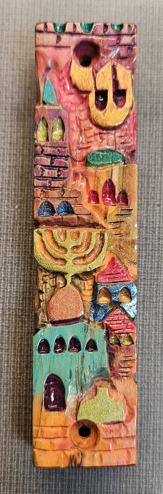 Mezuzah in Colorful Carved Wood