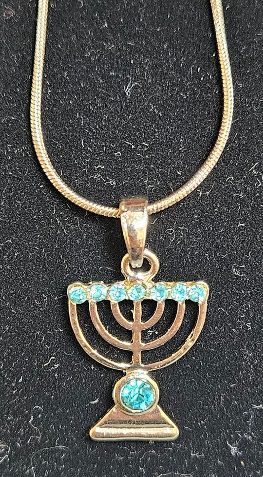 Necklace – Small Menorah with Crystals