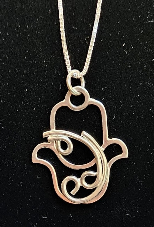 Necklace with Wire Hamsa Design