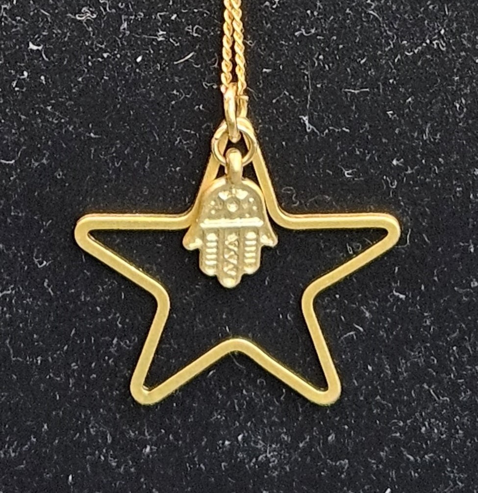 Necklace with Tiny Hamsa and Star