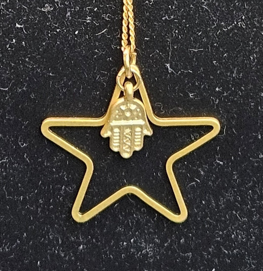 Necklace with Tiny Hamsa and Star