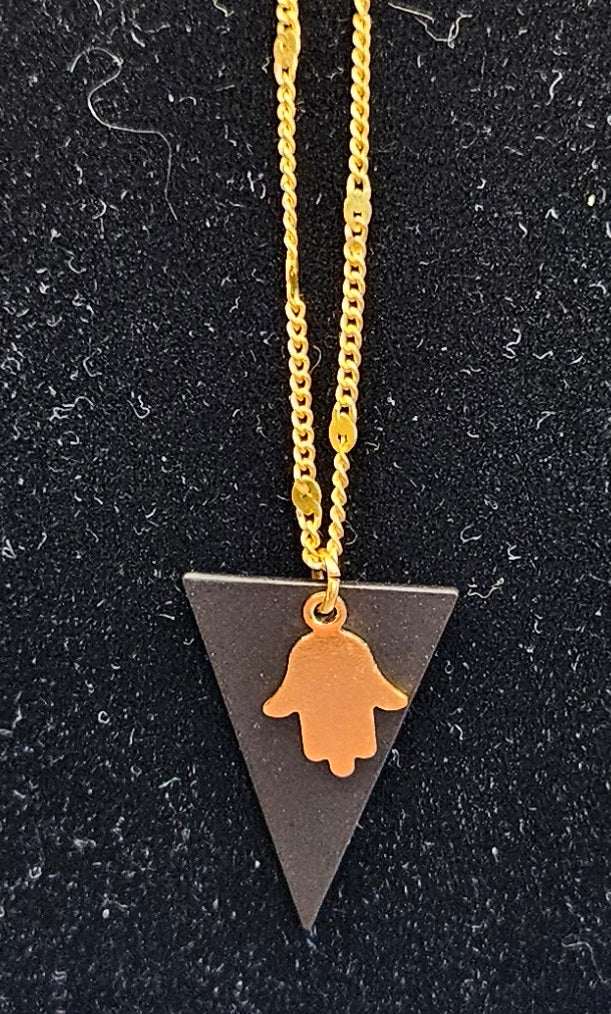 Necklace with Triangle and Small Hamsa