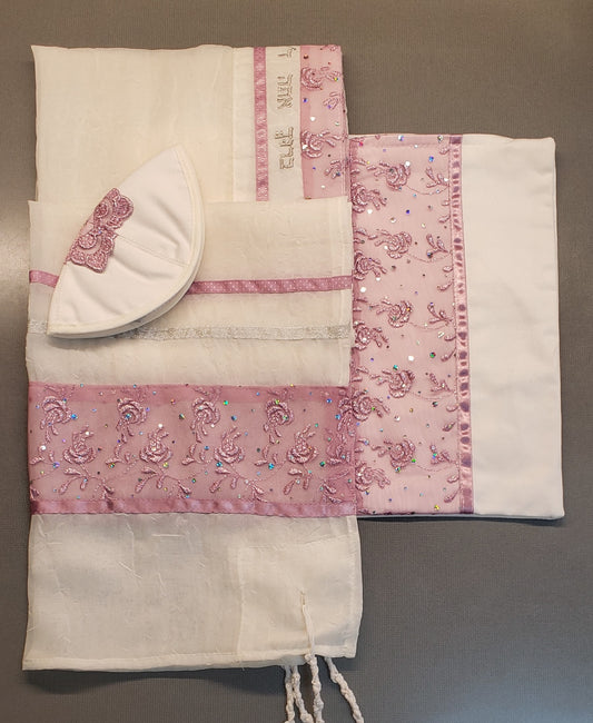 Tallit Set – Lavender Rose Design