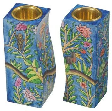 Shabbat Candlesticks - Rain Forest Floral