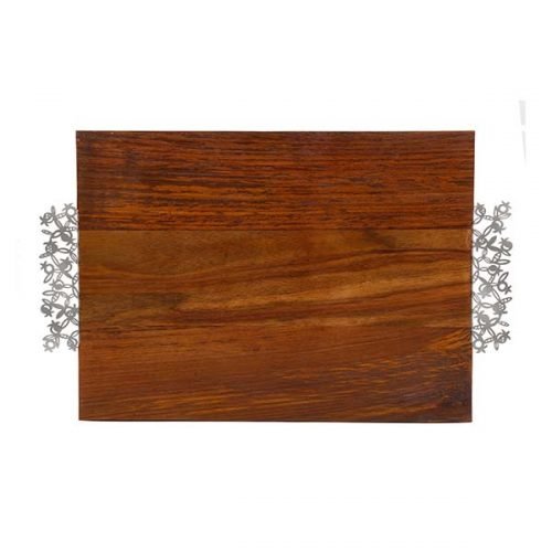 Challah Board – Dark Wood with Metal Handles